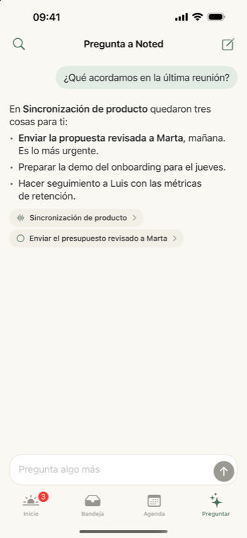 Pregunta a Noted en el iPhone